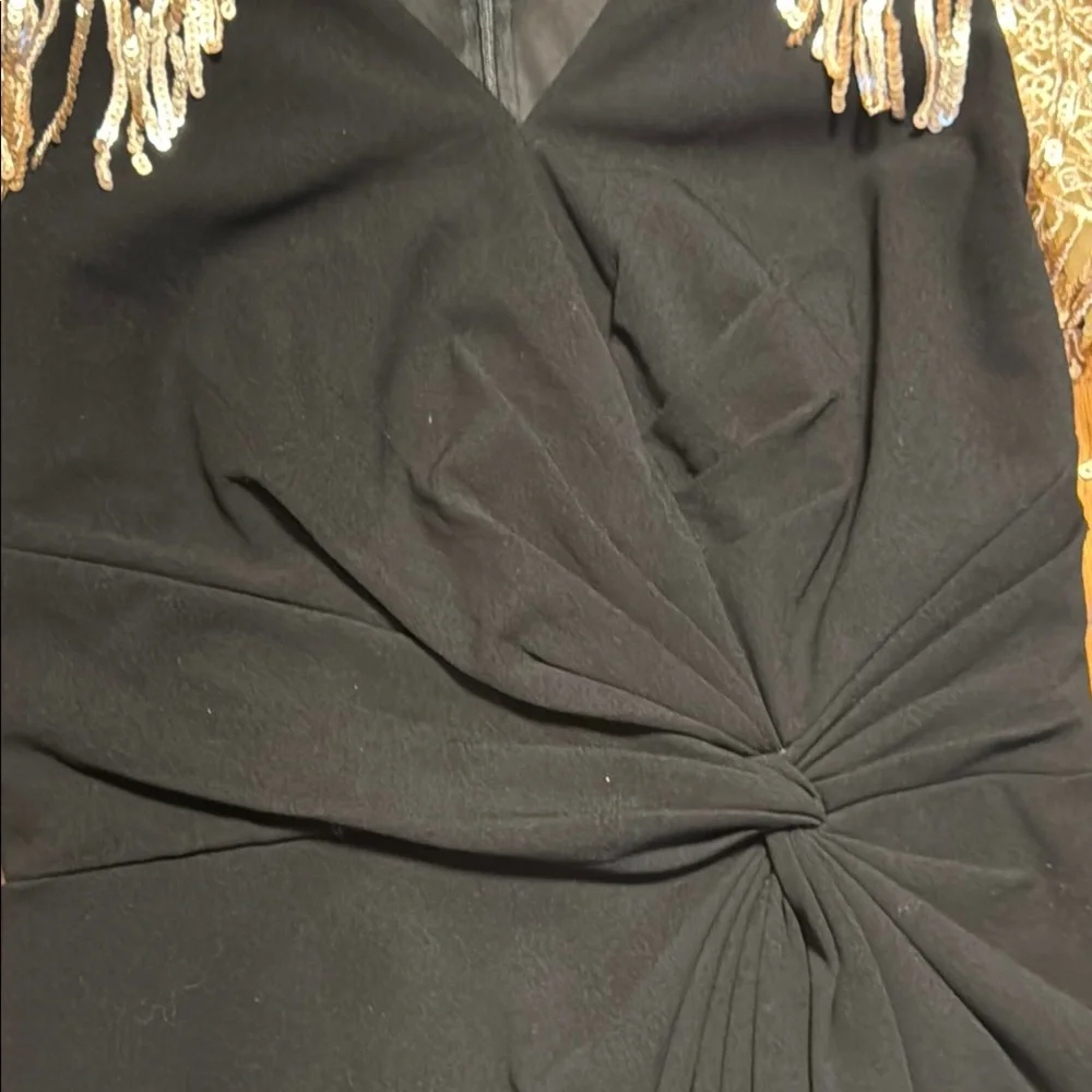 TADASHI SHOJI Women's Alvin Sequin Fringe Statement Sleeves Ruched Black Dress S